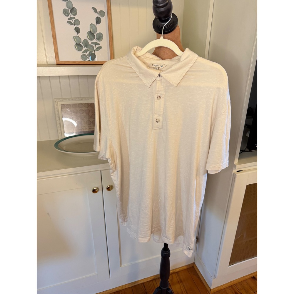Toad&Co Mens XXL Cream Tencel Organic Cotton Slub Short Sleeve Polo Shirt